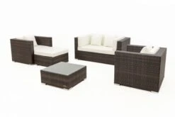 OUTFLEXX Loungemöbel-Set, Polyrattan, Braun Marmoriert, 5 Pers, Wasserfeste Kissenbox, Inkl. Beistelltisch -Ausgewählte Gartenmöbelgeschäfte 10 16066 BOX B.jpg
