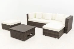 OUTFLEXX Loungemöbel-Set, Braun Marmoriert, 5 Pers, Polyrattan, Wasserfeste Kissenbox, Inkl. Loungetisch -Ausgewählte Gartenmöbelgeschäfte 10 16068 BOX D.jpg
