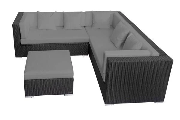 OUTFLEXX Loungemöbel-Set, Schwarz, Polyrattan, 6 Personen, Wasserfeste Kissenbox 15 OUTFLEXX Loungemöbel-Set, Schwarz, Polyrattan, 6 Personen, Wasserfeste Kissenbox – Bild 13