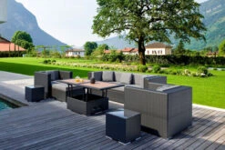 OUTFLEXX Loungemöbel-Set, Schwarz, Polyrattan, Für 6 Personen, Inkl. Loungetisch, Wasserfeste Kissenbox