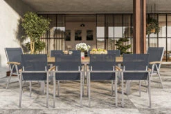 OUTFLEXX Set, Schwarz, 200/300 X 100 Cm, Edelstahl/Teak, Ausziehtisch, 8 Stapelstühle, 2 Multipositionssessel -Ausgewählte Gartenmöbelgeschäfte 14153 CGI 02.jpg