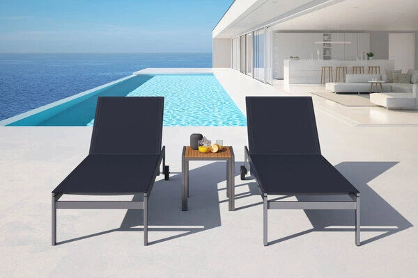 OUTFLEXX 2er-Set Rollliege, Schwarz, Edelstahl/Teak, 212x71x36cm, Mit Beistelltisch 45x45cm 4 OUTFLEXX 2er-Set Rollliege, Schwarz, Edelstahl/Teak, 212x71x36cm, Mit Beistelltisch 45x45cm – Bild 2