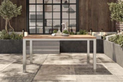 OUTFLEXX Esstisch, Silber/natur, Edelstahl/ Recyceltes FSC®-Teakholz, 200x100cm, Rustikal Gebürstet -Ausgewählte Gartenmöbelgeschäfte 15863 CGI 02.jpg