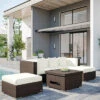 OUTFLEXX Loungemöbel-Set, Braun Marmoriert, 5 Pers, Polyrattan, Wasserfeste Kissenbox, Inkl. Loungetisch -Ausgewählte Gartenmöbelgeschäfte 16068 BOX D CGI 01.jpg