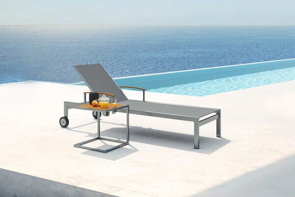 OUTFLEXX Sonnenliegen-Set, Taupe, Edelstahl/FSC-Teak, 195,5x74x35cm, Mit Armlehnen, Inkl. Beistelltisch 45x45cm 3 OUTFLEXX Sonnenliegen-Set, Taupe, Edelstahl/FSC-Teak, 195,5x74x35cm, Mit Armlehnen, Inkl. Beistelltisch 45x45cm