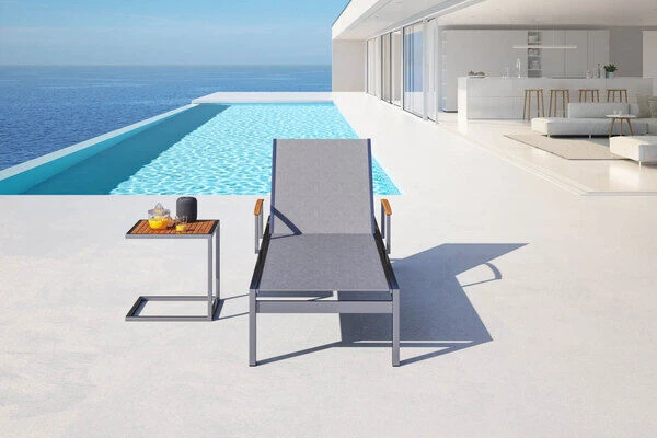 OUTFLEXX Sonnenliegen-Set, Taupe, Edelstahl/FSC-Teak, 195,5x74x35cm, Mit Armlehnen, Inkl. Beistelltisch 45x45cm 4 OUTFLEXX Sonnenliegen-Set, Taupe, Edelstahl/FSC-Teak, 195,5x74x35cm, Mit Armlehnen, Inkl. Beistelltisch 45x45cm – Bild 2