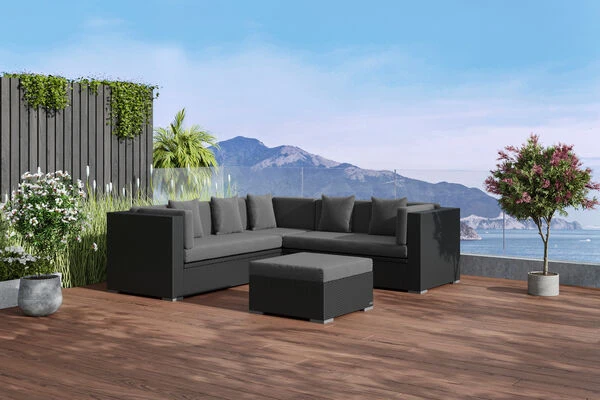 OUTFLEXX Loungemöbel-Set, Schwarz, Polyrattan, 6 Personen, Wasserfeste Kissenbox 3 OUTFLEXX Loungemöbel-Set, Schwarz, Polyrattan, 6 Personen, Wasserfeste Kissenbox