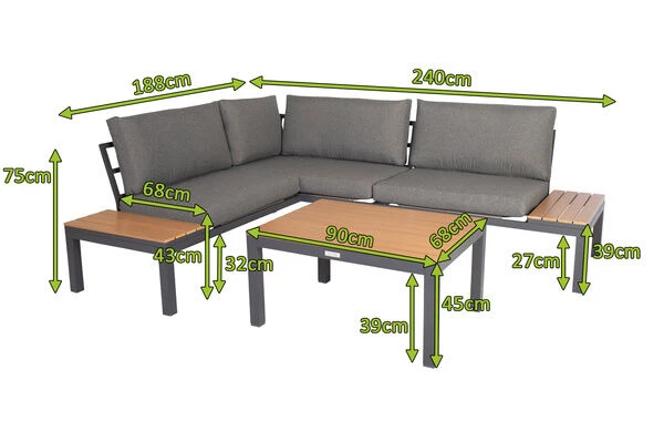 VILLANA Eck-Loungegruppe, Anthrazit/grau Meliert, Alu/Holzimitat/Polyester, 5 Personen, Inkl. Kissen 7 VILLANA Eck-Loungegruppe, Anthrazit/grau Meliert, Alu/Holzimitat/Polyester, 5 Personen, Inkl. Kissen – Bild 5