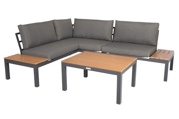 VILLANA Eck-Loungegruppe, Anthrazit/grau Meliert, Alu/Holzimitat/Polyester, 5 Personen, Inkl. Kissen 6 VILLANA Eck-Loungegruppe, Anthrazit/grau Meliert, Alu/Holzimitat/Polyester, 5 Personen, Inkl. Kissen – Bild 4