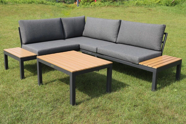 VILLANA Eck-Loungegruppe, Anthrazit/grau Meliert, Alu/Holzimitat/Polyester, 5 Personen, Inkl. Kissen 9 VILLANA Eck-Loungegruppe, Anthrazit/grau Meliert, Alu/Holzimitat/Polyester, 5 Personen, Inkl. Kissen – Bild 7