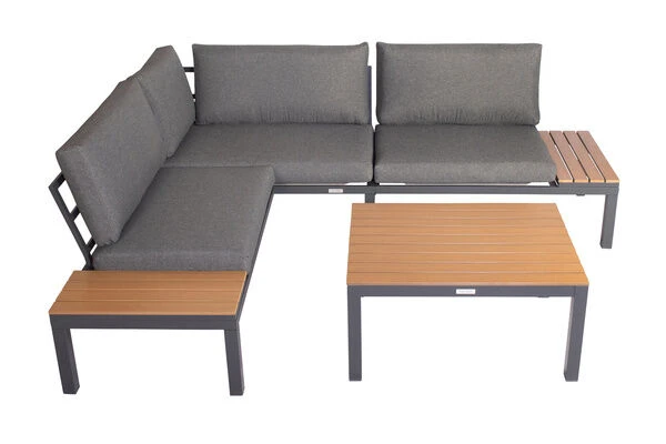 VILLANA Eck-Loungegruppe, Anthrazit/grau Meliert, Alu/Holzimitat/Polyester, 5 Personen, Inkl. Kissen 14 VILLANA Eck-Loungegruppe, Anthrazit/grau Meliert, Alu/Holzimitat/Polyester, 5 Personen, Inkl. Kissen – Bild 12