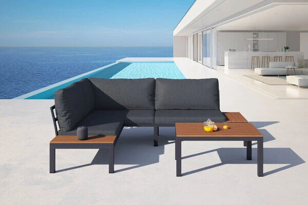 VILLANA Eck-Loungegruppe, Anthrazit/grau Meliert, Alu/Holzimitat/Polyester, 5 Personen, Inkl. Kissen 5 VILLANA Eck-Loungegruppe, Anthrazit/grau Meliert, Alu/Holzimitat/Polyester, 5 Personen, Inkl. Kissen – Bild 3