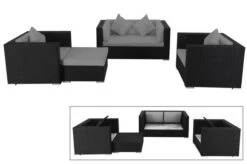 OUTFLEXX Loungemöbel-Set, 5 Personen, Schwarz, Polyrattan, Wasserfeste Kissenbox