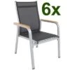 Kettler Granada 6er-Set Stapelsessel, Silber/anthrazit, Mit FSC Teakholz-Armlehnen, 0301205-0100
