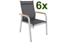 Kettler Granada 6er-Set Stapelsessel, Silber/anthrazit, Mit FSC Teakholz-Armlehnen, 0301205-0100