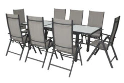 VILLANA Sitzgruppe, Anthrazit/grau, Alu/Textil, Tisch 160/220 Cm, 8 Multipositionssessel