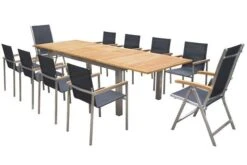 OUTFLEXX Set, Schwarz, 200/300 X 100 Cm, Edelstahl/Teak, Ausziehtisch, 8 Stapelstühle, 2 Multipositionssessel -Ausgewählte Gartenmöbelgeschäfte 1 14153.jpg