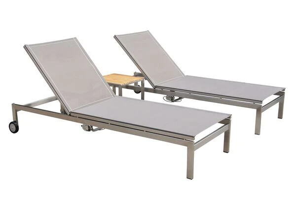 OUTFLEXX 2er-Set Rollliege, Taupe, Edelstahl/Teak, 212x71x36cm, Mit Beistelltisch 45x45cm 6 OUTFLEXX 2er-Set Rollliege, Taupe, Edelstahl/Teak, 212x71x36cm, Mit Beistelltisch 45x45cm – Bild 4