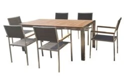 OUTFLEXX Sitzgruppe, Taupe, Edelstahl/Teak, Esstisch 180 X 90 Cm, 6 Stapelstühle Gepolstert -Ausgewählte Gartenmöbelgeschäfte 1 14192.jpg