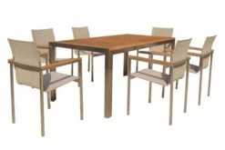 OUTFLEXX Set, Taupe, Edelstahl/Teak, Esstisch 200 X 90 Cm, 6 Stapelstühle -Ausgewählte Gartenmöbelgeschäfte 1 14213.jpg