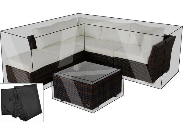 OUTFLEXX Premium Abdeckhauben Set Für Lounge: 7759-BOX-B (gestellt Als Ecklounge), Schwarz, Wasserbeständig 3 OUTFLEXX Premium Abdeckhauben Set Für Lounge: 7759-BOX-B (gestellt Als Ecklounge), Schwarz, Wasserbeständig
