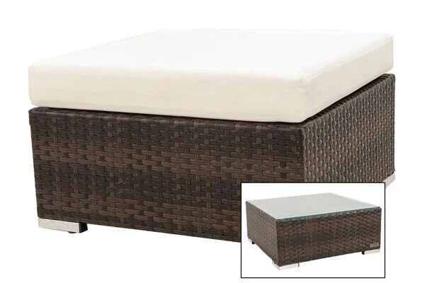 OUTFLEXX Beistelltisch/Hocker, Braun Marmoriert, Polyrattan, 70x70x30cm, Inkl. Glasplatte Und Polster 3 OUTFLEXX Beistelltisch/Hocker, Braun Marmoriert, Polyrattan, 70x70x30cm, Inkl. Glasplatte Und Polster