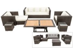 OUTFLEXX Loungemöbel-Set, Braun Marmoriert, Polyrattan, 6 Pers, Wasserfeste Kissenbox, Inkl. Loungetisch