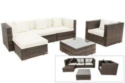 OUTFLEXX Loungemöbel-Set, Braun Marmoriert, Polyrattan, 5 Pers, Wasserfeste Kissenbox, Inkl. Beistelltisch