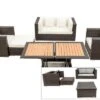 OUTFLEXX Loungemöbel-Set, Polyrattan, Braun Marmoriert, 5 Pers, Wasserfeste Kissenbox, Inkl. Loungetisch