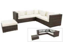 OUTFLEXX Loungemöbel-Set, Braun Marmoriert, 6 Pers, Polyrattan, Wasserfeste Kissenbox