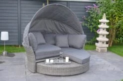 OUTFLEXX Sonneninsel, Grau, Polyrattan, Halbrund, 193 X 104 X 74 Cm, Hocker Drehbar, Dach Klappbar