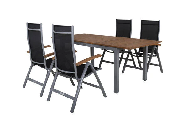 VILLANA Esstischgarnitur, Silber/schwarz, Alu / FSC-Akazienholz, Ausziehtisch 150/200 Cm, 4 Multipositionssessel 16 VILLANA Esstischgarnitur, Silber/schwarz, Alu / FSC-Akazienholz, Ausziehtisch 150/200 Cm, 4 Multipositionssessel – Bild 14