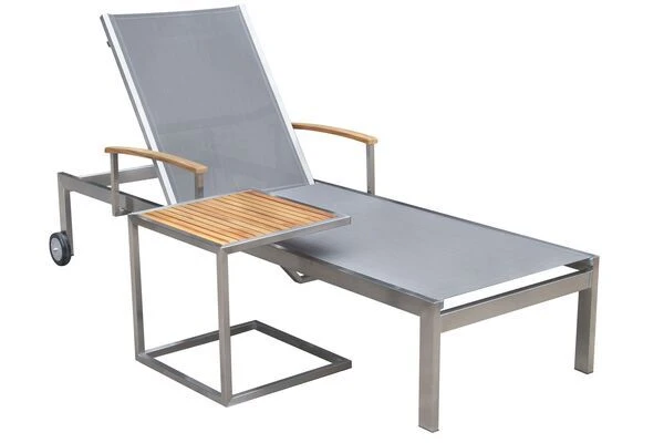 OUTFLEXX Sonnenliegen-Set, Silber, Edelstahl/FSC-Teak, 195,5x74x35cm, Mit Armlehnen, Inkl. Beistelltisch 45x45cm 3 OUTFLEXX Sonnenliegen-Set, Silber, Edelstahl/FSC-Teak, 195,5x74x35cm, Mit Armlehnen, Inkl. Beistelltisch 45x45cm