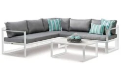 BEST Rhodos Loungemöbel, Weiß/grau, Alu/Sensotex, 3-tlg. 212 X 212 Cm, Inkl. Polster