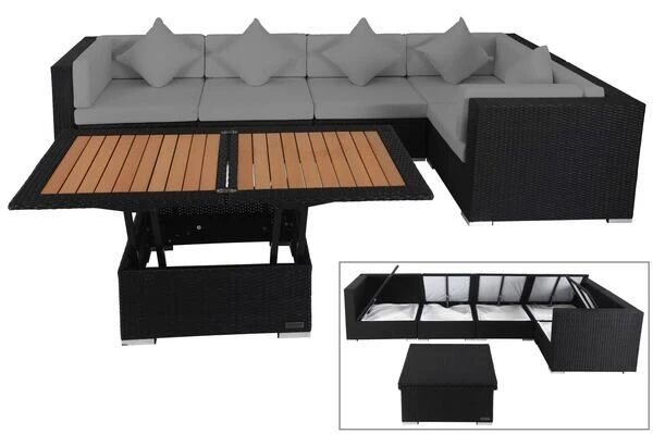 OUTFLEXX Loungemöbel-Set Polyrattan, Schwarz, Für 5 Personen, Inkl. Loungetisch, Wasserfeste Kissenbox 3 OUTFLEXX Loungemöbel-Set Polyrattan, Schwarz, Für 5 Personen, Inkl. Loungetisch, Wasserfeste Kissenbox