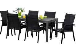 KETTLER Basic Plus Esstischgarnitur, Anthrazit/anthrazit, Alu/Textilene, 180/240x90cm, 6 Stapelsessel