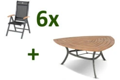 HARTMAN Alice Esstischgruppe, Xerix/natur, Alu/FSC-Teak, 4x4 Textilen, 6 Multipositionssessel, 170x170cm