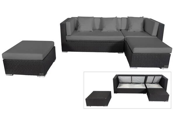 OUTFLEXX Loungemöbel-Set, Schwarz, Polyrattan, 5 Personen, Wasserfeste Kissenbox 3 OUTFLEXX Loungemöbel-Set, Schwarz, Polyrattan, 5 Personen, Wasserfeste Kissenbox