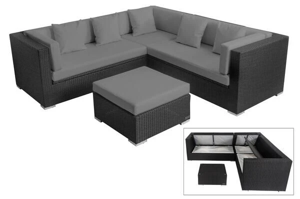 OUTFLEXX Loungemöbel-Set, Schwarz, Polyrattan, 6 Personen, Wasserfeste Kissenbox 16 OUTFLEXX Loungemöbel-Set, Schwarz, Polyrattan, 6 Personen, Wasserfeste Kissenbox – Bild 14