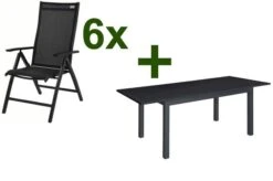 DOPPLER Expert Esstischgarnitur, Anthrazit/schwarz, Alu/Textilene, 6 Multipositionssessel, 150-210x90cm