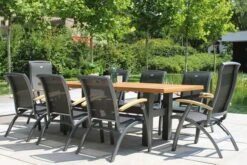 HARTMAN Sondermodell Yasmani/Da Vinci Esstischgruppe, Xerix, Alu/Teakholz, 240x100cm, 6 Stapel-, 2 Multipositionssessel