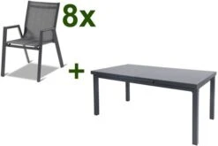 HARTMAN Aruba Esstischgarnitur, Xerix, Alu/Textilene, Tisch 180/240x100cm, 8 Stapelsessel