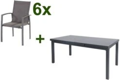 HARTMAN Canterbury Esstischgarnitur, Xerix, Alu/Textilene, Tisch 180/240x100cm, 6 Stapelsessel