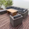 OUTFLEXX Loungegarnitur, Polyrattan/Teakholz, Tisch 160x90cm, Für 10 Personen, Wasserfeste Kissenbox