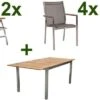 STERN Cardiff Set, Silber/silbergrau, Edelstahl/FSC-Teak, Tisch 150/200 X 90 Cm, 4 Stapel-, 2 Multipositionssessel