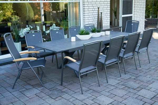 HARTMAN Sondermodell Xanadu / Raffaelo Sitzgruppe, Xerix/anthrazit, Alu/Glaskeramik, 8 Stapelsessel, 2 Multipos, 220/280x100cm 3 HARTMAN Sondermodell Xanadu / Raffaelo Sitzgruppe, Xerix/anthrazit, Alu/Glaskeramik, 8 Stapelsessel, 2 Multipos, 220/280x100cm