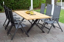 HARTMAN Xanadu / Aruba Esstischgarnitur, Xerix/anthrazit, Alu/Teakholz, 6 Multipos, 220x100cm