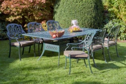 HARTMAN Amalfi Esstischgarnitur, Dunkelgrün, Alu-Guss, 6 Diningsessel, Inkl. Polster, 214x112 Cm