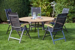 HARTMAN Provence / Alice Sitzgruppe, Xerix/schwarz, Alu/Teakholz, 4x4 Textilen, 5 Multipos, Ø150cm, Inkl. Eiskühler