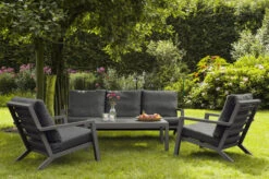 SIENA GARDEN Belia Loungeset, Matt-anthrazit, Alu / Keramik, 2 Sessel + 3er Sofa, Loungetisch 120x69cm